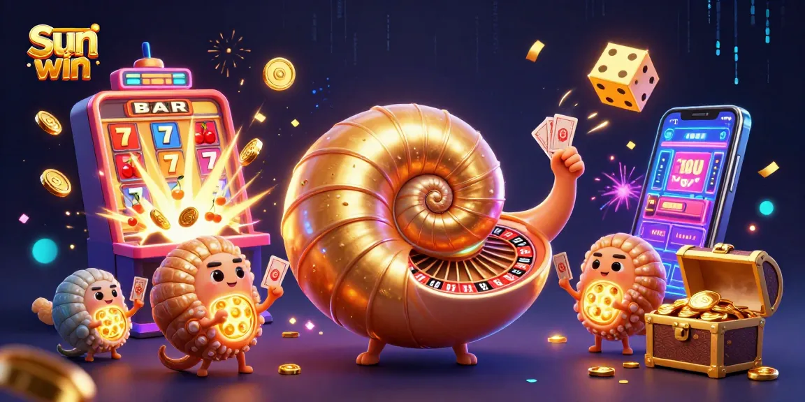 Engage with thrilling games and jackpots at Sun win, featuring a vibrant 3D casino illustration.