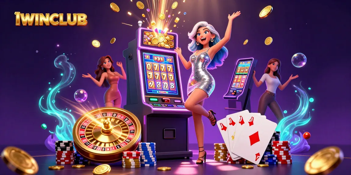 IWINCLUB players enjoy an exhilarating slot machine experience amid dazzling casino lights.