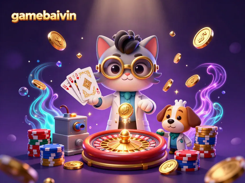 Experience gamebaivin with a lively casino scene filled with sparkling chips and animated gaming elements.