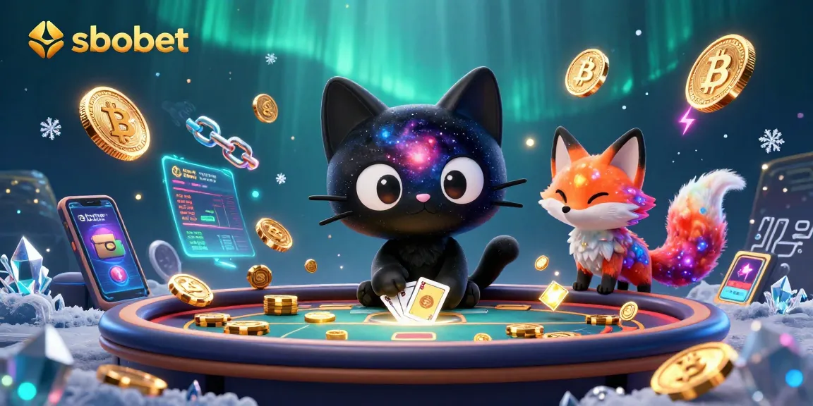 Sbobet enhances your betting experience with a vibrant cosmic casino scene featuring a black hole cat.