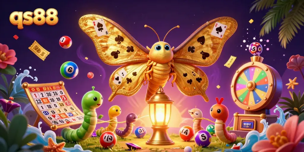 qs88 promotes an exciting casino experience with vibrant lottery elements and dynamic gaming visuals.