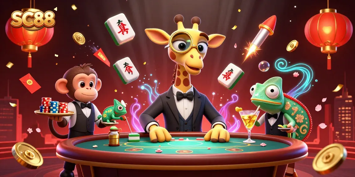 Place bets and enjoy gaming with SC88 at a vibrant online casino featuring a giraffe and monkey