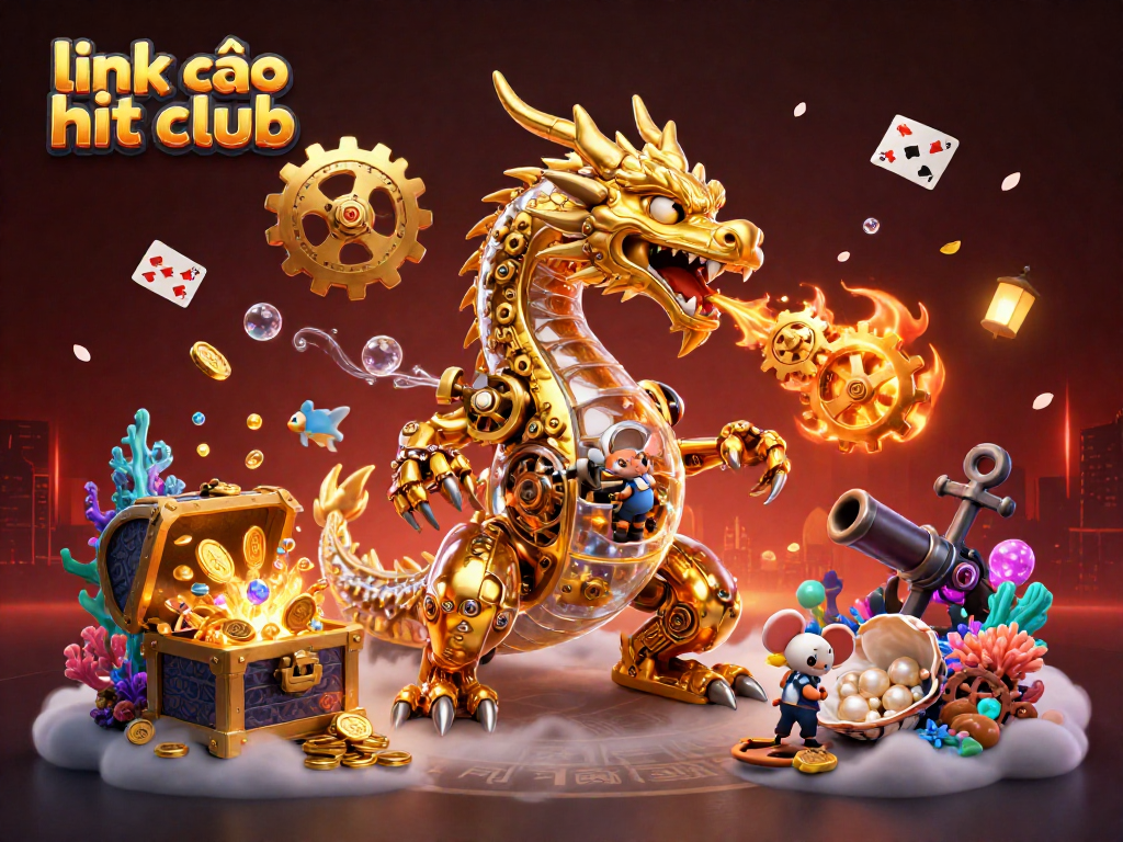 Experience thrilling gameplay at link vào hit club featuring a golden dragon and vibrant casino elements.