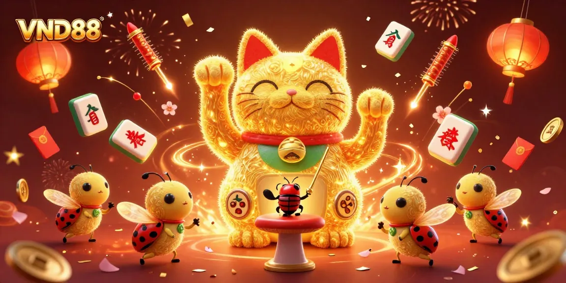 Engage with the dynamic VND88 casino world through a vibrant 3D illustration with festive energy.