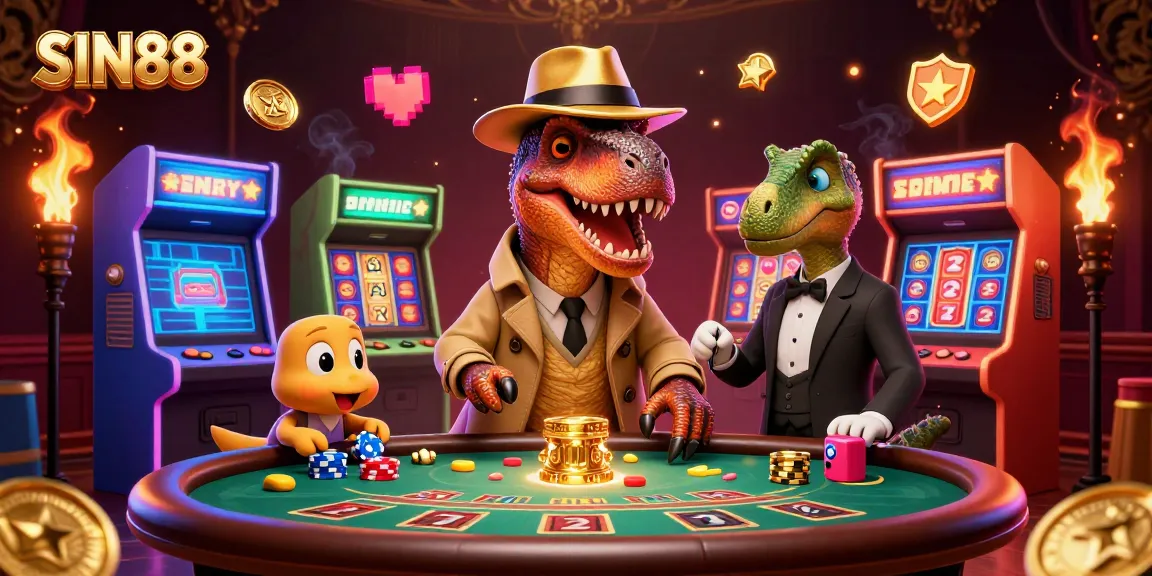 Experience thrilling gaming adventures at SIN88 with a velociraptor card counter, stegosaurus pit boss, and vibrant games.