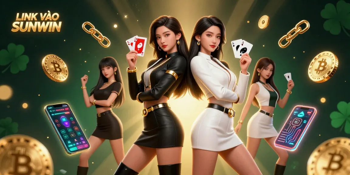 Experience LINK VÀO SUNWIN with stunning twin Asian women showcasing dynamic casino elements.