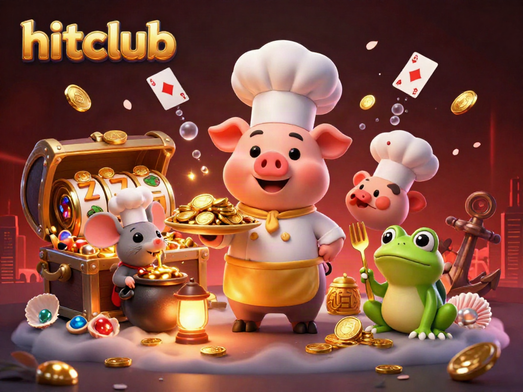 Engage with hitclub's vibrant casino scene featuring a gourmet pig chef and exciting game elements.