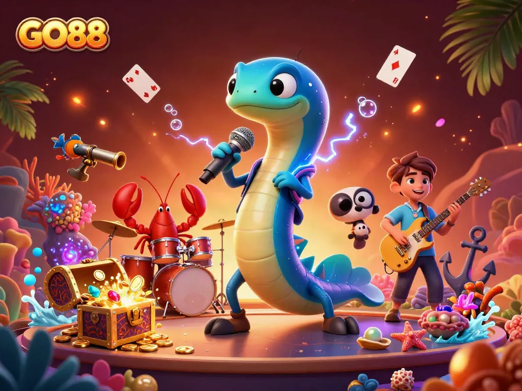 Experience thrilling gameplay at GO88 with vibrant underwater casino scenes featuring lively characters.