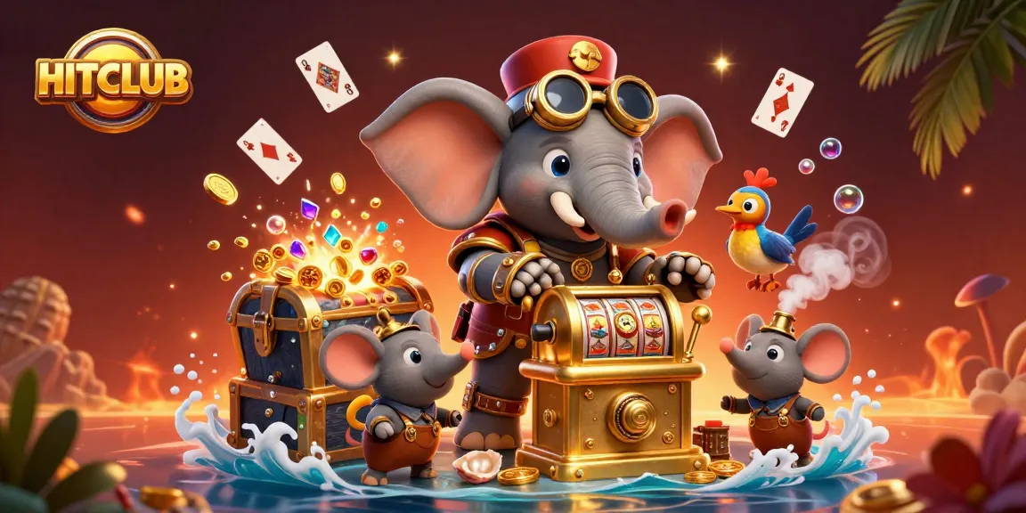 Engage with HITCLUB's vibrant slot adventure featuring a steampunk elephant and golden treasures.