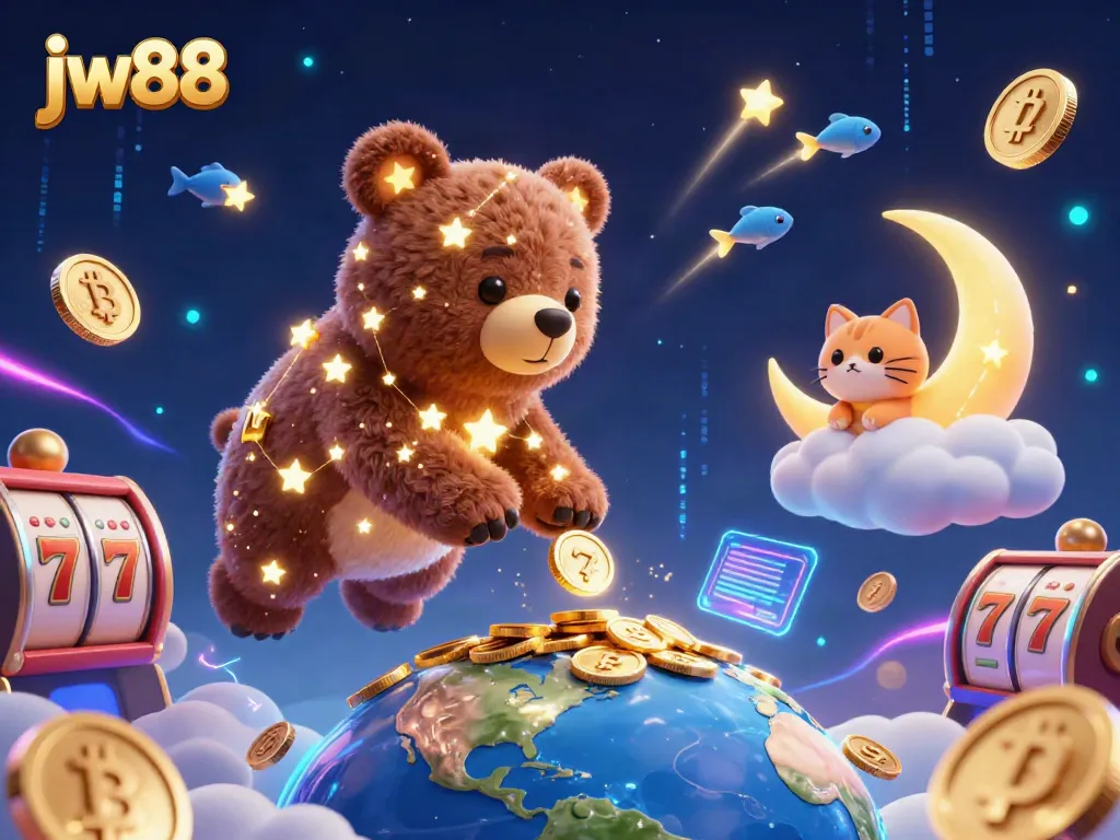Engage with exciting slot games at jw88 with a constellation bear and vibrant elements illustrating casino themes.
