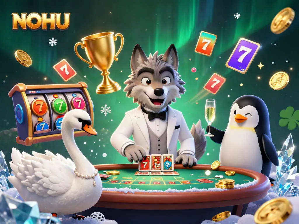 Experience the thrilling gaming ambiance of NOHU with lively 3D characters and slots.