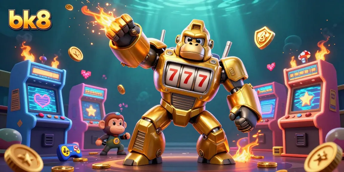 Spin the reels with bk8, as the golden gorilla mech punches upward, unleashing coins!