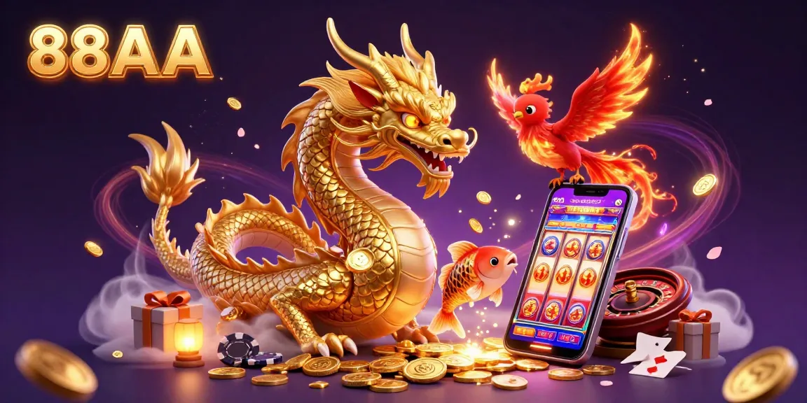 Engage in thrilling gaming adventures with 88AA, featuring a golden dragon and vibrant slot games.