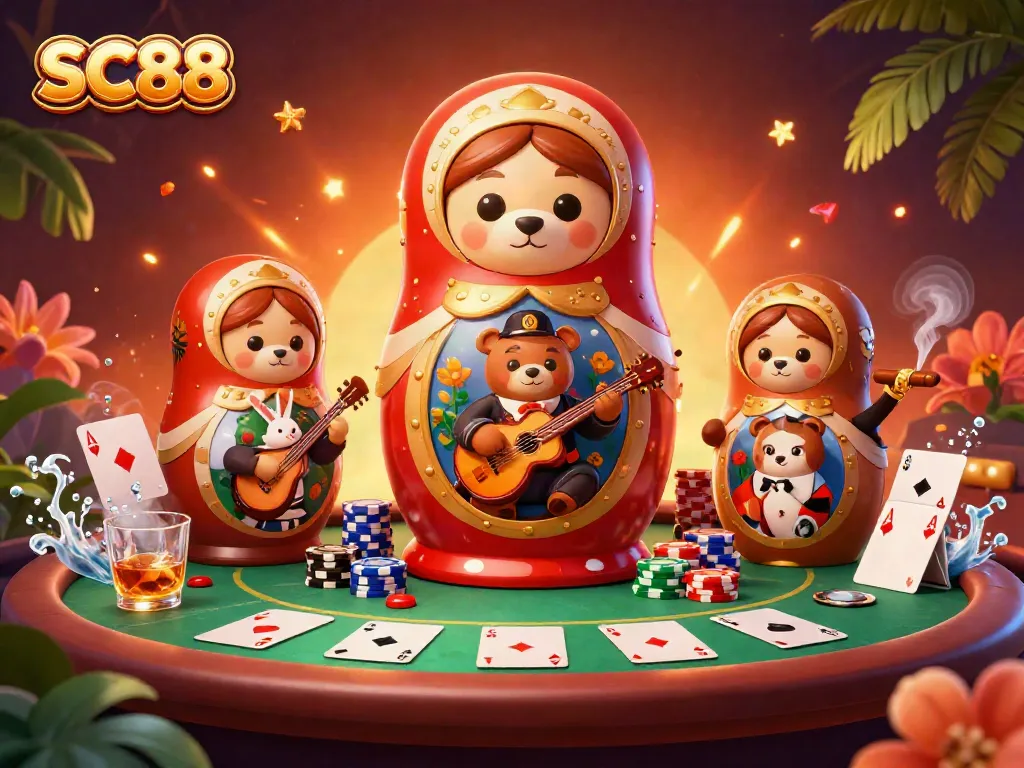 Experience the thrill of SC88 with vibrant casino action featuring colorful poker elements and engaging characters.