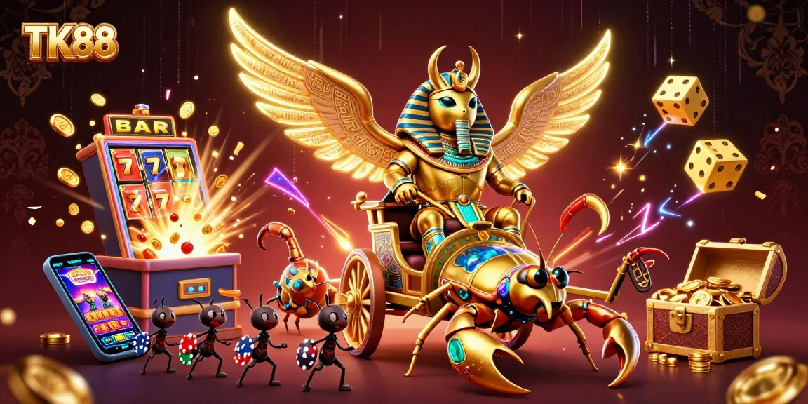 Experience the excitement of TK88 with a vibrant casino scene featuring jackpots and thrilling gameplay.