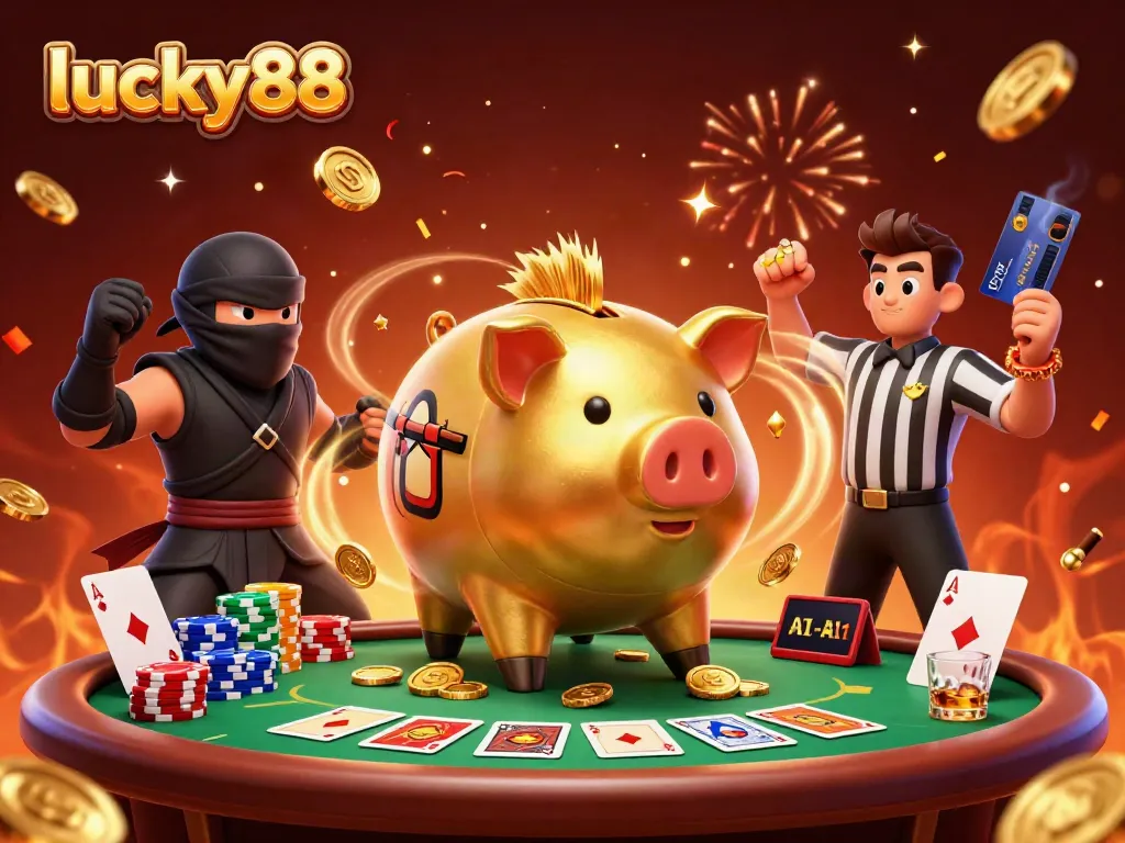 Experience the excitement of lucky88 with famous characters amidst a vibrant casino scene.