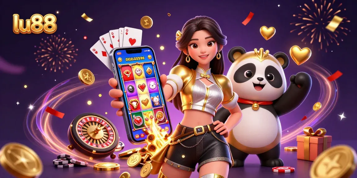 Engage with lu88's vibrant casino experience through a stunning slot game illustration featuring colorful elements.