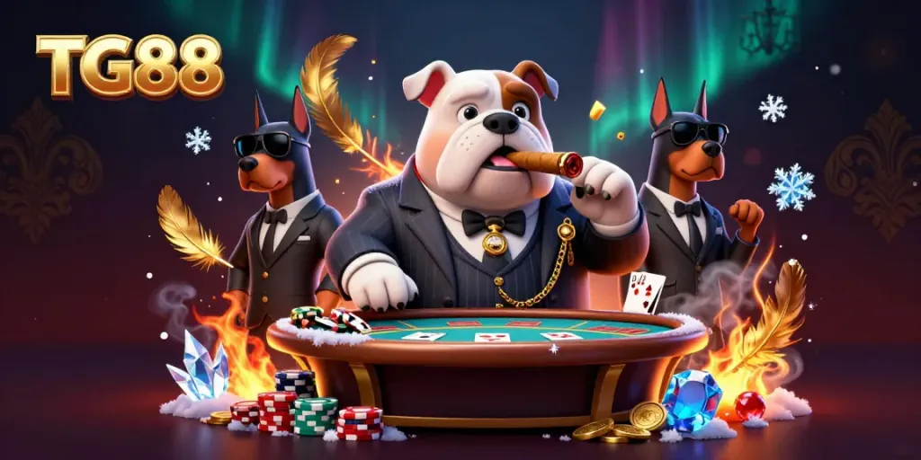 Engage with the thrilling world of TG88 featuring a mafia bulldog and poker action.