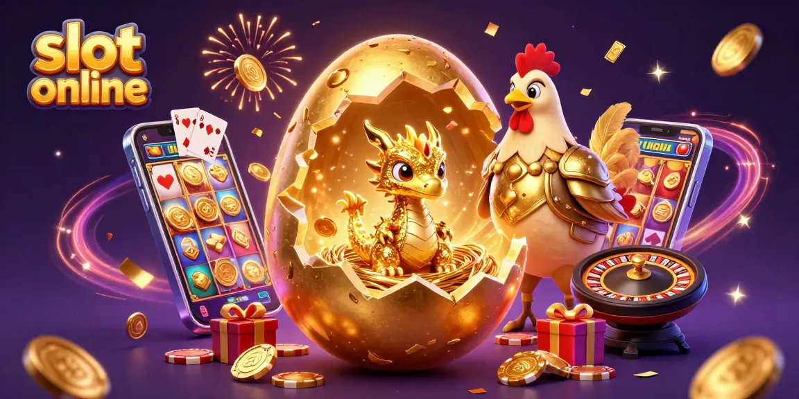 Mainkan slot online dengan imajinasi yang dipenuhi dengan naga emas dalam ilustrasi 3D yang megah.