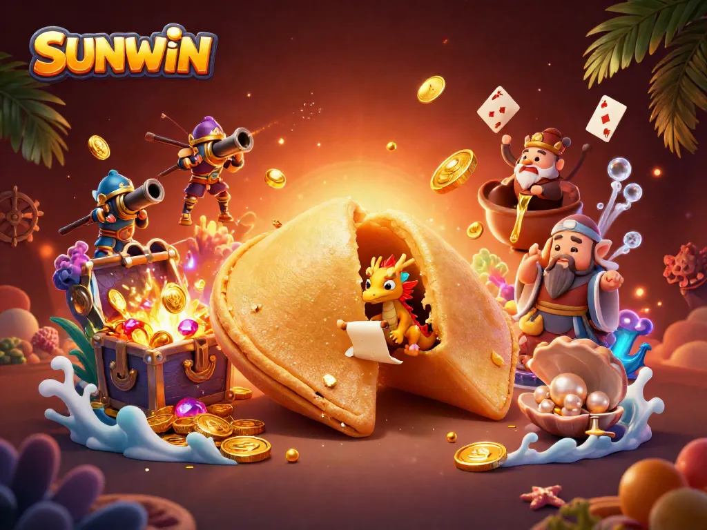 SUNWIN's captivating online casino world illustrated with a wise dragon and golden treasures.