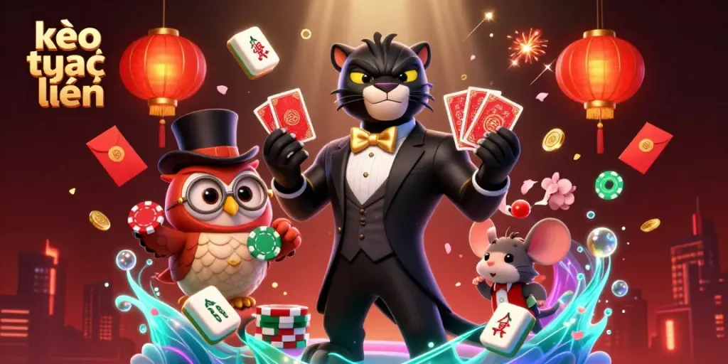 Experience the thrill of kèo trực tuyến with a stylish black panther dealer and charming casino elements.