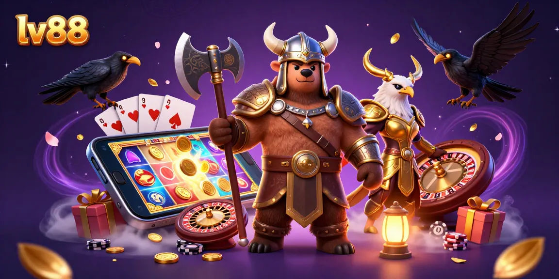 Experience the excitement of lv88 with vibrant casino action illustrated through engaging characters and dynamic gaming elements.