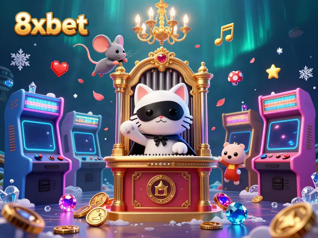 Experience the excitement of 8xbet in a vibrant casino scene with engaging characters and game elements.