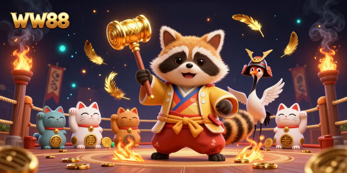 Experience the thrill of WW88 with vibrant characters and dynamic gambling elements in a lively casino illustration.