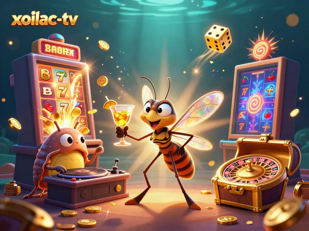 Experience the thrills of gambling with xoilac-tv's lively cartoon scene featuring a unique casino character setup.