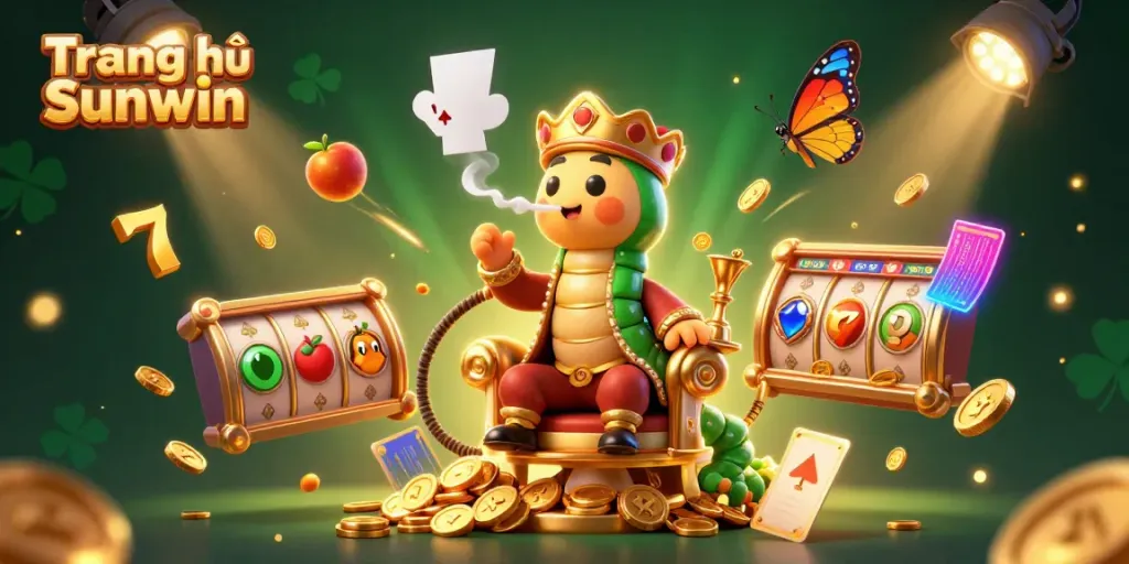 Engaging scene at "Trang chủ Sunwin" casino with unique characters, slots, and vibrant gaming elements.