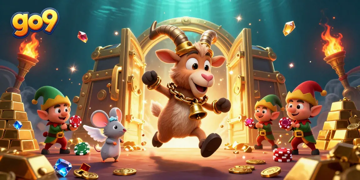 Win big at GO9 with a festive casino scene featuring a Krampus goat and chaotic elves.