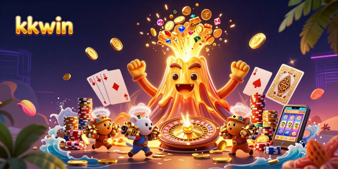 Experience the excitement at kkwin with golden treasures and thrilling casino elements in an action-packed scene.