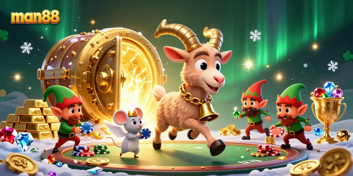 Experience thrilling action at man88 with a festive, chaotic casino scene featuring whimsical characters!