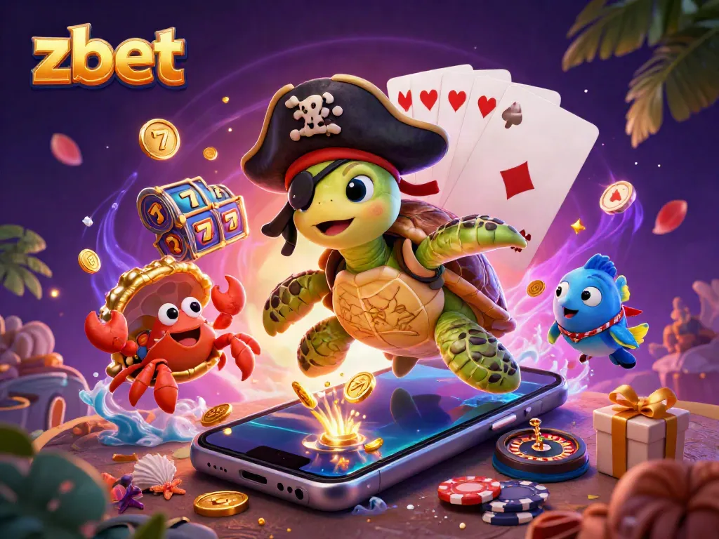 Spin the reels at zbet with a pirate turtle, a hermit crab, and a parrotfish amidst stunning casino-themed treasures.