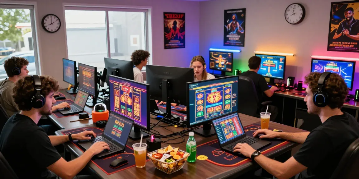 Engaging group of players enjoying casino games on ok8386.com with vibrant graphics and an energetic atmosphere.