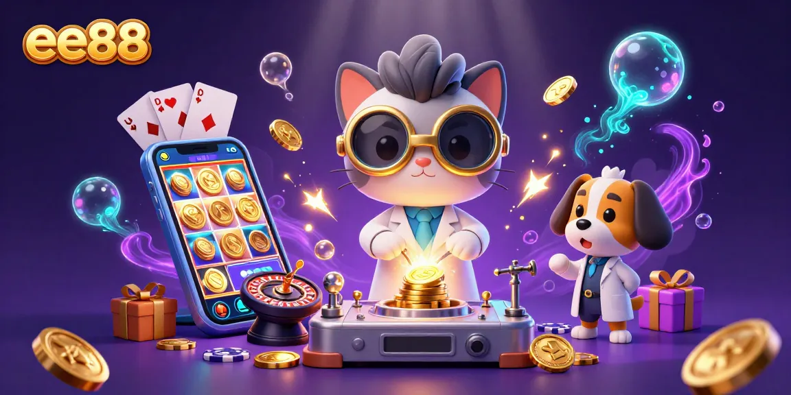 Engage with exciting ee88 casino gameplay as the mad scientist cat creates gold-coin magic.