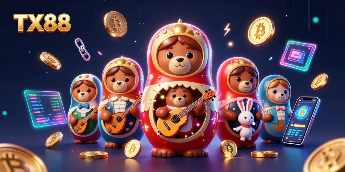 Engage with TX88's dynamic casino experience featuring adorable Matryoshka bears and crypto elements.