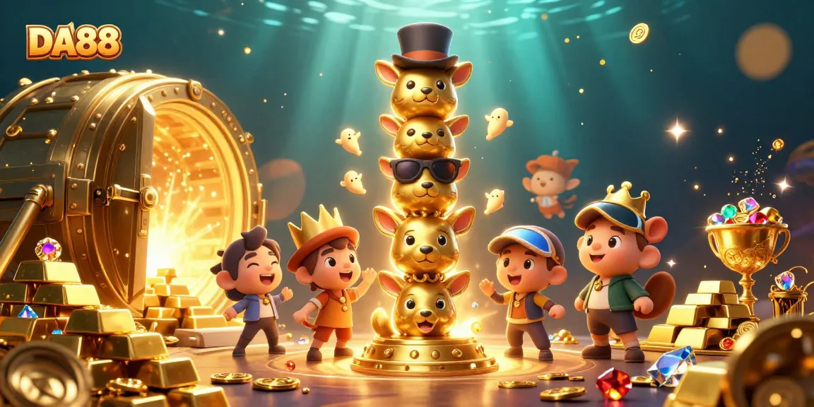 Experience DA88's captivating casino scene with a golden totem and treasure elements.
