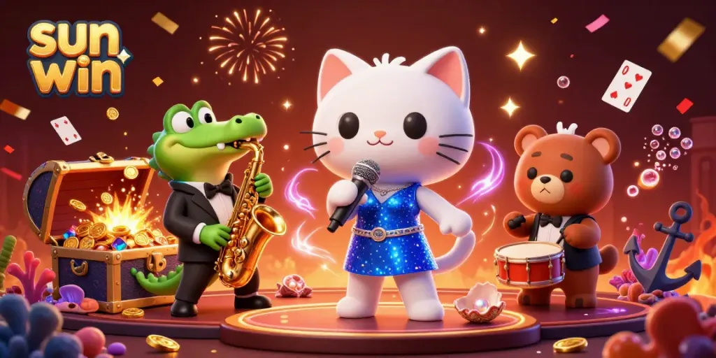 Experience thrilling gameplay at sun win with animated characters in a vibrant casino scene.