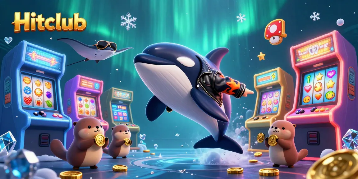 Hitclub offers vibrant casino-themed fun featuring an orca jumping, adorned with golden coins.