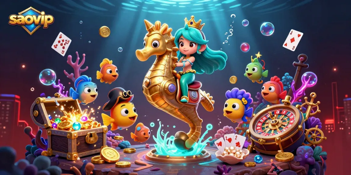 saovip explores thrilling gaming adventures with a vibrant mermaid and seahorse in an underwater casino