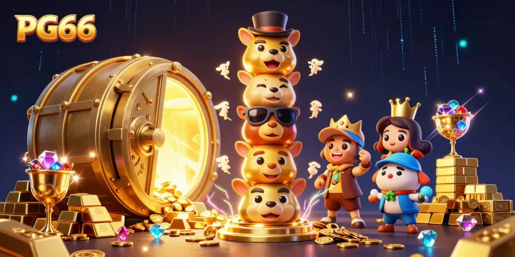 Experience the excitement of PG66 with vibrant casino entertainment featuring golden totem and treasure elements.