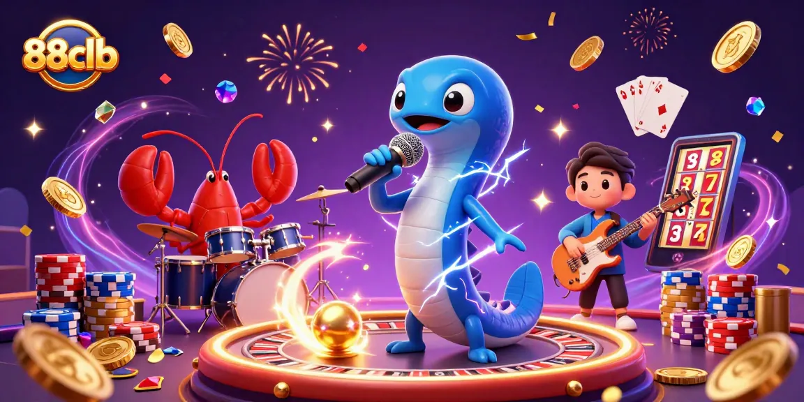 88clb showcases a vibrant underwater casino with electric eel DJ and festive gaming elements.