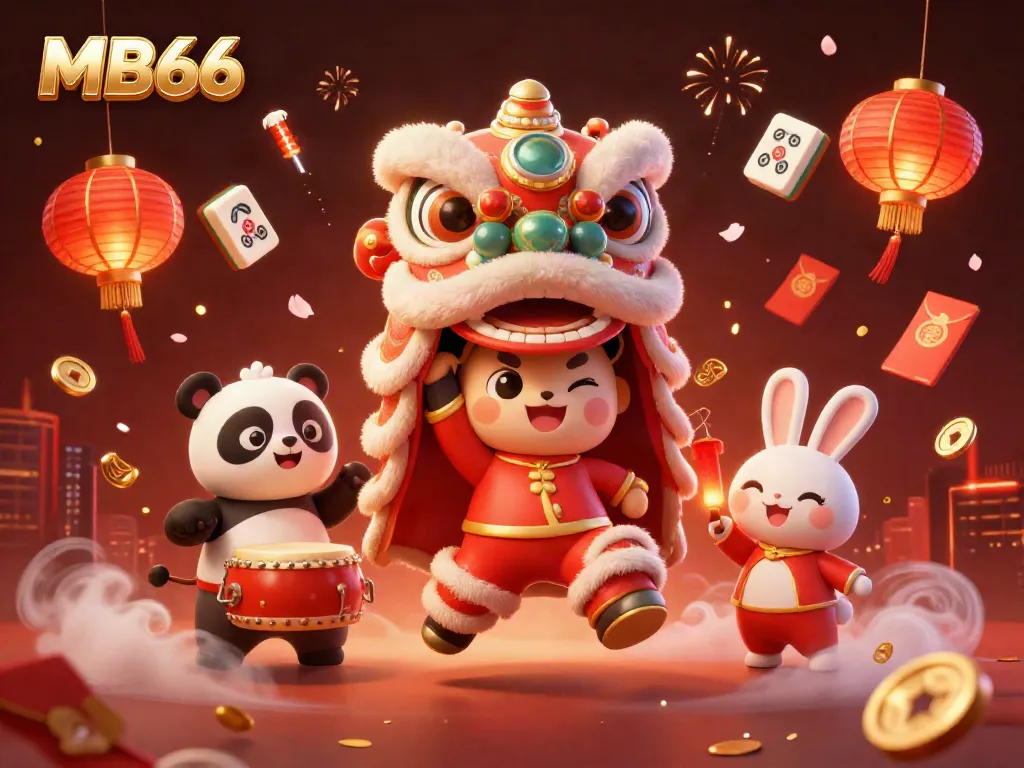 Engage in the festive atmosphere of MB66 with a lion dance, drumming panda, and explosive fireworks.