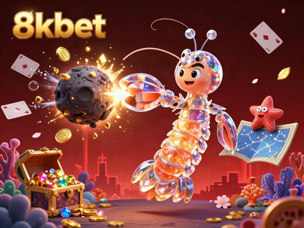 Experience the excitement of 8kbet with a vibrant 3D scene of gaming adventures and treasure.