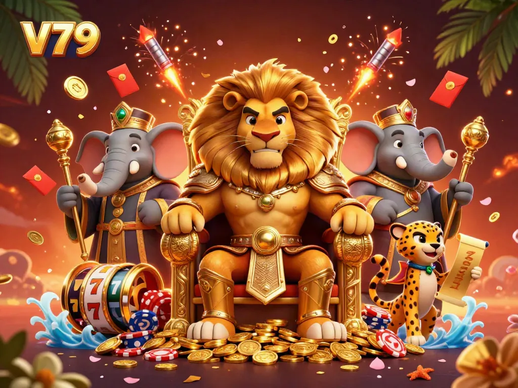 Experience winning moments with V79's vibrant casino characters amidst dynamic gaming elements.