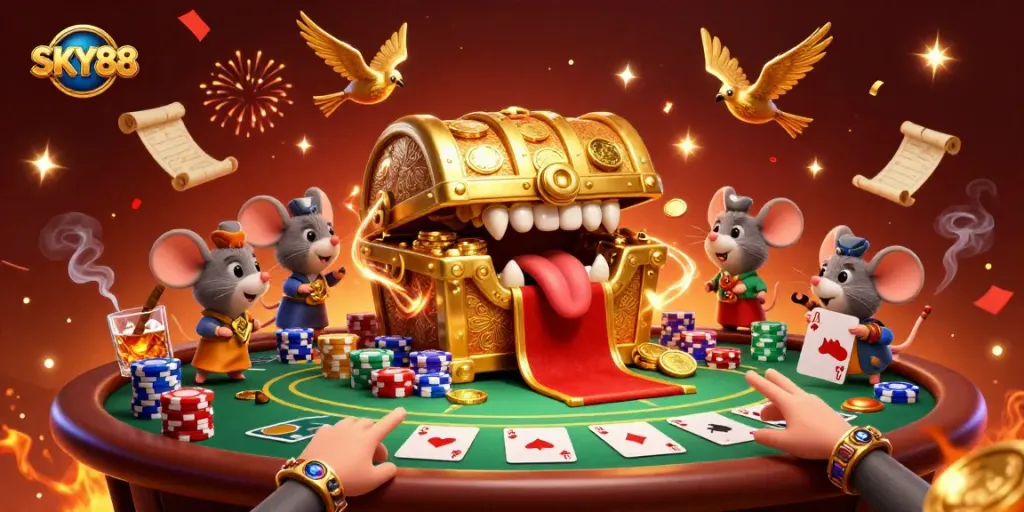 Experience thrilling wins at SKY88 with poker excitement, treasure chests, and dynamic gameplay elements.