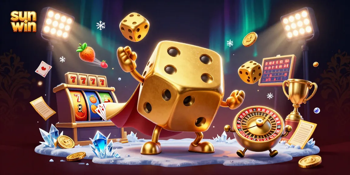 Experience thrilling wins at sun win while engaging with vibrant slot games and golden dice characters.