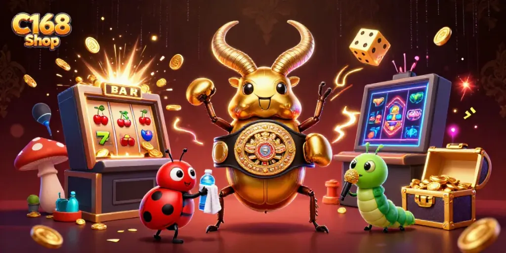 Experience excitement at C168 Shop with vibrant characters and dynamic casino action in 3D.