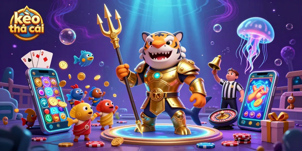 Experience exciting kèo nhà cái with a vibrant underwater casino scene featuring a golden gladiator shark and engaging game elements.